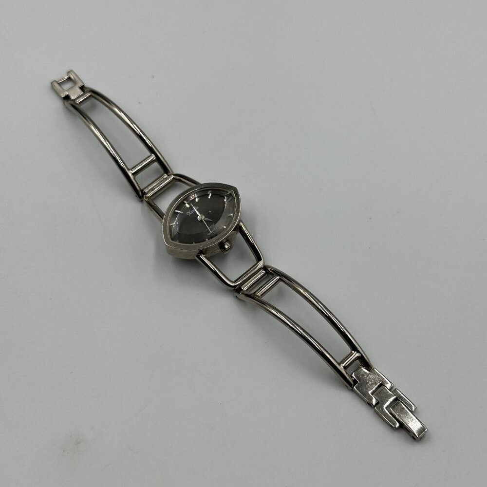 3/$30 Xanadu Watch Women Silver Tone Marquise Face Black Dial 17MM Bangle 5.5" - Picture 10 of 14